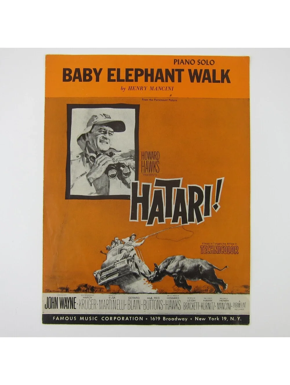 Baby Elephant Walk Sheet Music Hatari John Wayne Henry Mancini Vintage 1962